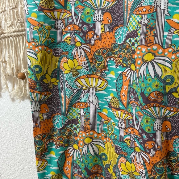 70s 60s Magnificent Mushroom Snail Flower Power Retro Hippie Teal Jumpsuit XL - Picture 11 of 12